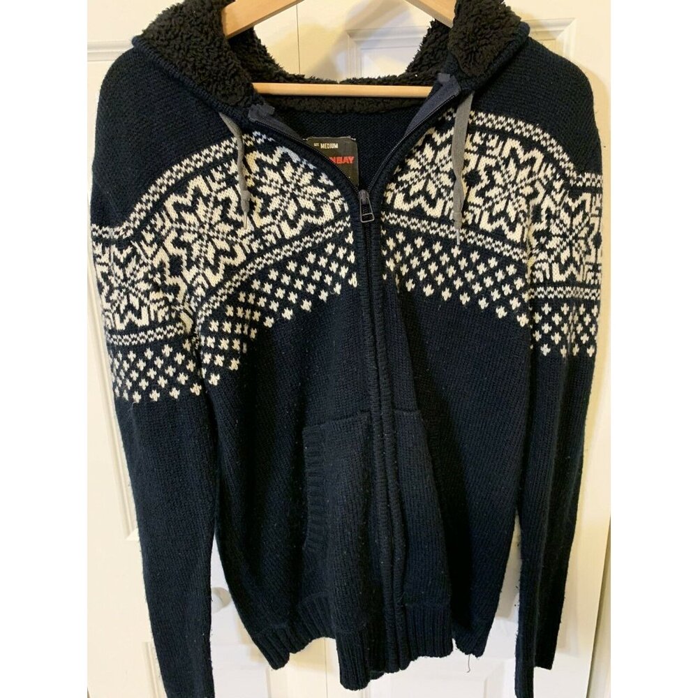 UnionBay Space Invaders Hoodie M Graphic Print Full Zip‎ Sweater Blue Unisex